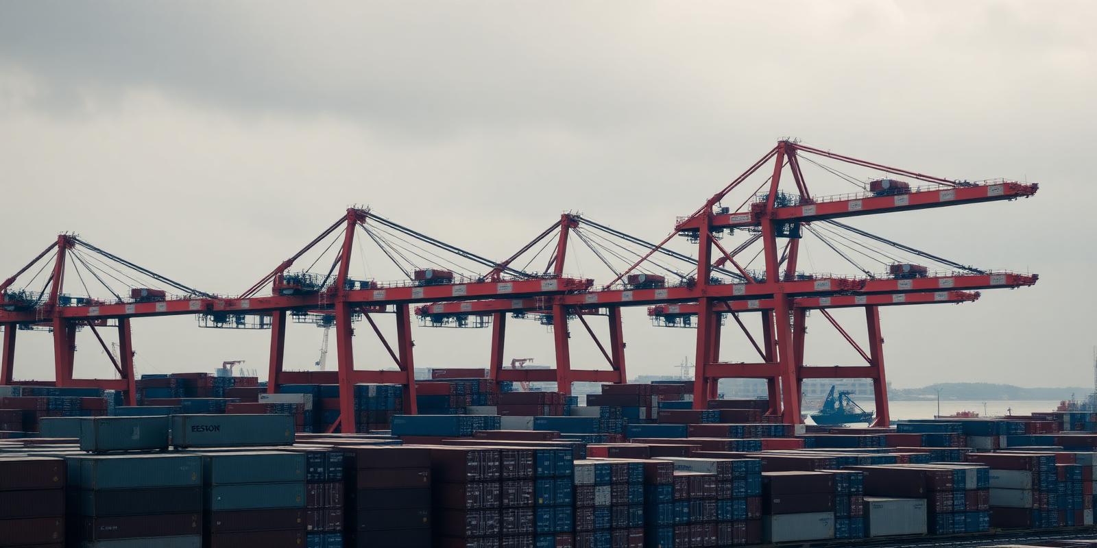 Terminal portuaria con grúas pórtico y contenedores